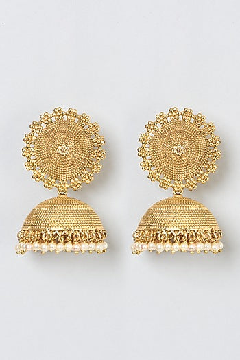 Gold Finish Temple Jhumka Earrings