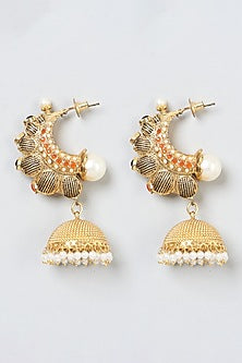 Gold Finish Pearl Temple Jhumka Earrings