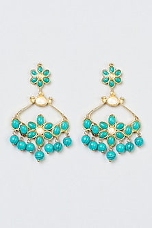 Gold Finish Turquoise Stone Dangler Earrings