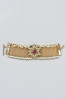 Gold Finish Kundan Polki Bracelet