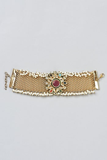 Gold Finish Kundan Polki Bracelet