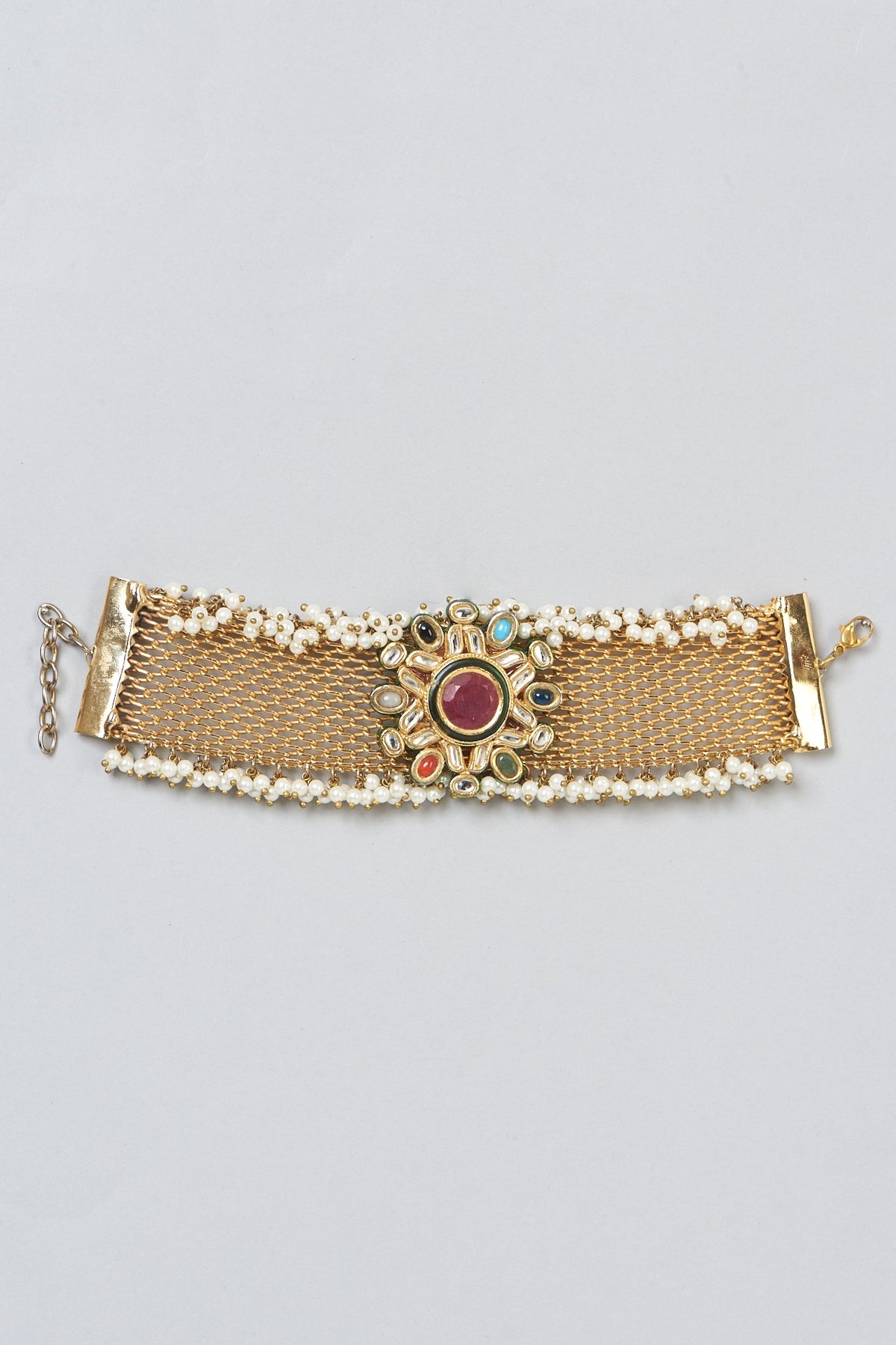 Gold Finish Kundan Polki Bracelet