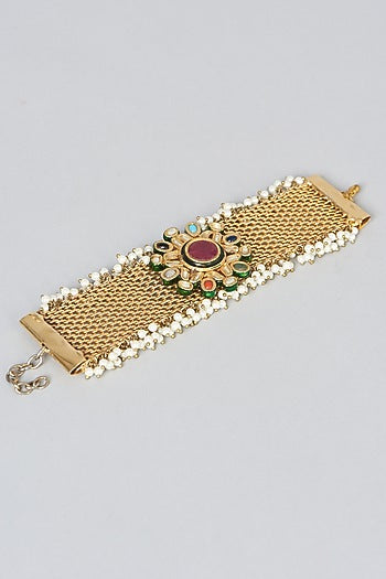 Gold Finish Kundan Polki Bracelet