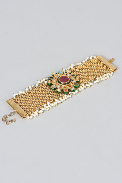 Gold Finish Kundan Polki Bracelet
