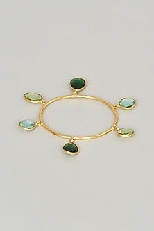 Gold Finish Green Stone Bangle