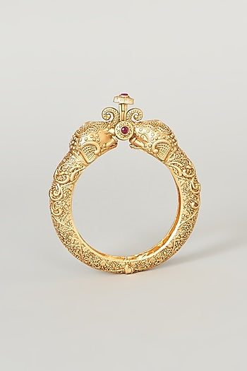 Gold Finish Mixed Metal Bangles (Set of 2)