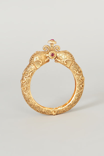 Gold Finish Mixed Metal Bangles (Set of 2)
