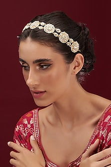 Gold Plated Kundan Polki Floral Mathapatti