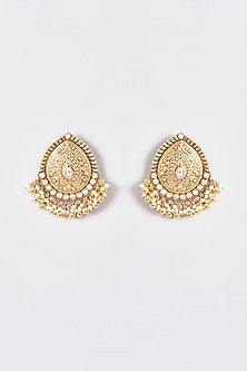 Gold Plated Kundan Polki & Pearl Dangler Earrings