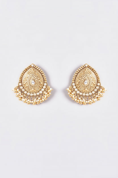 Gold Plated Kundan Polki & Pearl Dangler Earrings