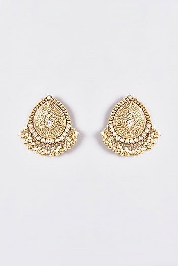 Gold Plated Kundan Polki & Pearl Dangler Earrings