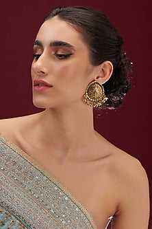 Gold Plated Kundan Polki & Pearl Dangler Earrings