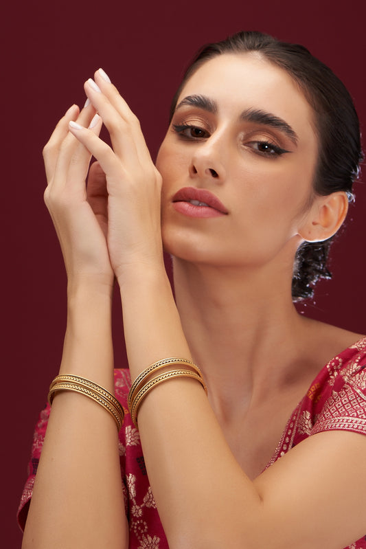 Gold Plated Carved Temple Bangles (Set Of 4)