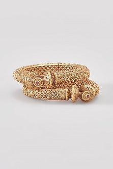 Gold Plated Carved Temple Bangles (Set Of 2)