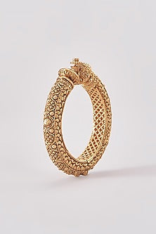 Gold Plated Carved Temple Bangles (Set Of 2)