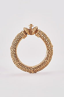 Gold Plated Carved Temple Bangles (Set Of 2)