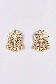 Gold Plated Kundan Polki & Pearl Floral Stud Earrings