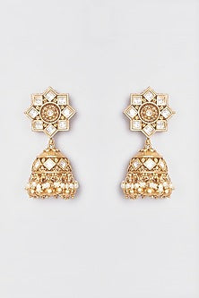 Gold Plated Kundan Polki & Beaded Jhumka Earrings