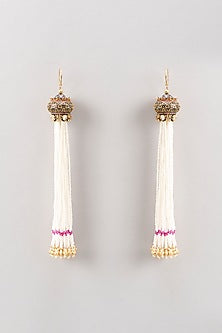 Gold Finish Pearl Tassel Earrings