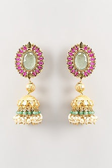 Gold Finish Ruby Stone Dangler Earrings