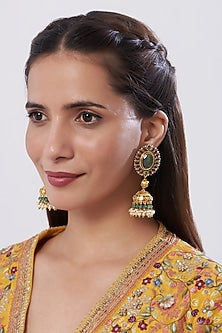 Gold Finish Ruby Stone Dangler Earrings