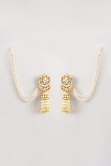 Gold Finish Chandbaali Earrings With Kundan Polki