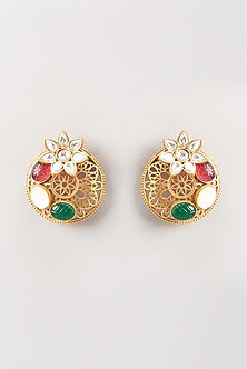 Gold Finish Kundan Polki Stud Earrings