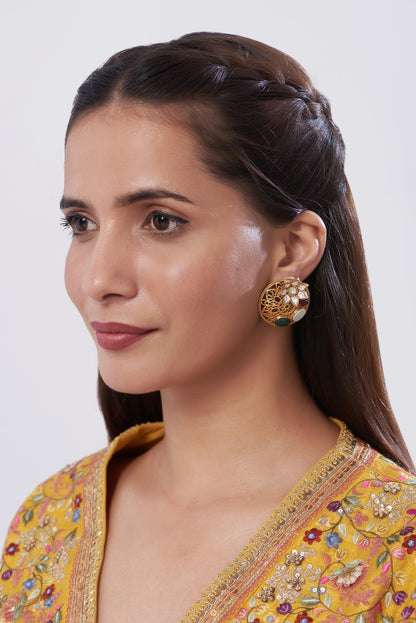 Gold Finish Kundan Polki Stud Earrings