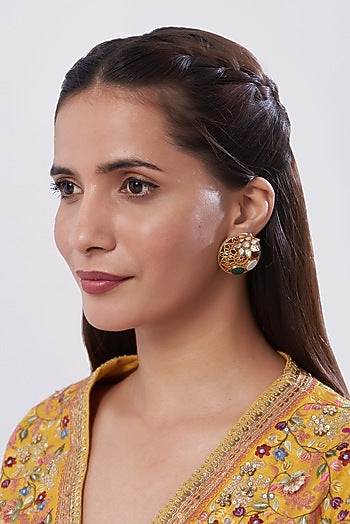 Gold Finish Kundan Polki Stud Earrings