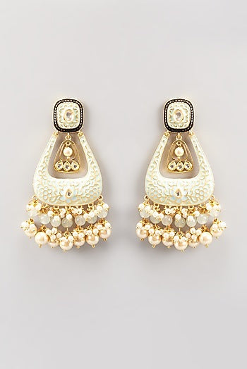 Gold Finish Pearl & Stone Dangler Earrings