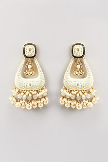 Gold Finish Pearl & Stone Dangler Earrings