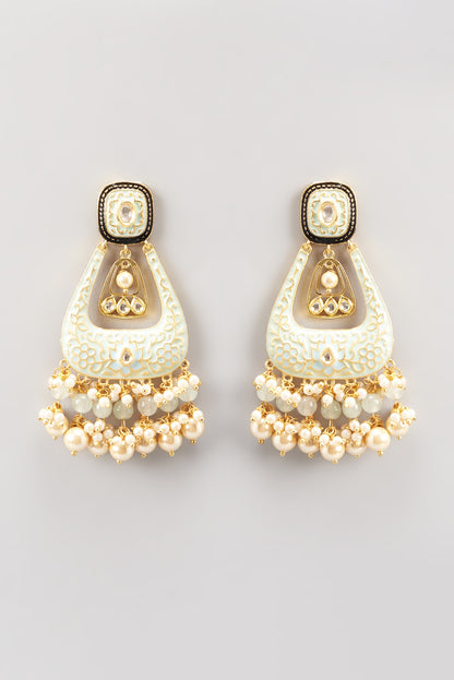 Gold Finish Pearl & Stone Dangler Earrings