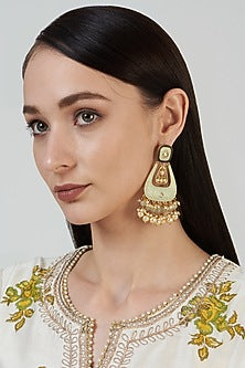 Gold Finish Pearl & Stone Dangler Earrings