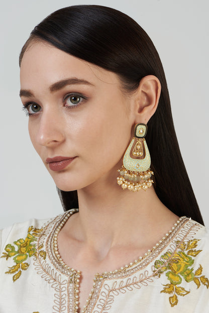 Gold Finish Pearl & Stone Dangler Earrings