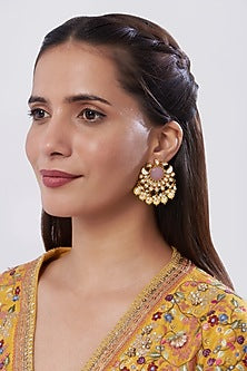 Gold Finish Pink Stone & Pearl Drop Dangler Earrings