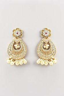 Gold Finish Kundan Polki Chandbaali Earrings