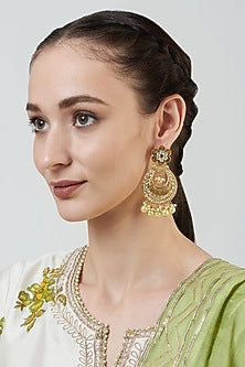 Gold Finish Kundan Polki Chandbaali Earrings