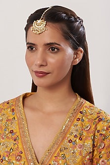 Gold Finish Kundan Polki Maangtikka