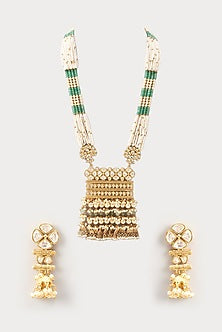 Gold Finish Kundan Polki & Agate Long Necklace Set