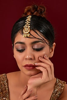 Gold Plated Kundan Polki & Pearl Maangtikka