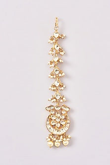 Gold Plated Kundan Polki & Pearl Maangtikka