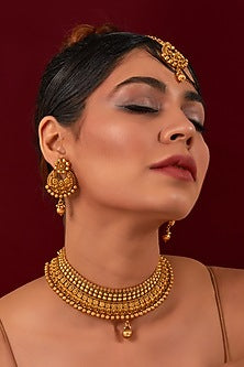 Gold Plated Carved Temple Necklace Set