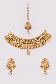 Gold Plated Carved Temple Necklace Set
