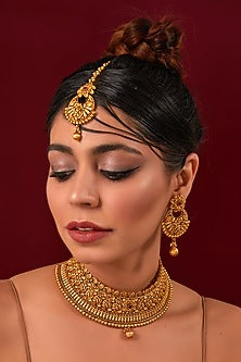 Gold Plated Carved Temple Necklace Set