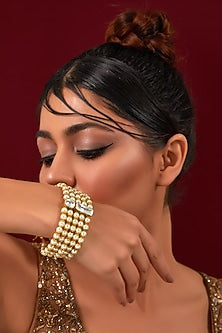 Gold Plated Kundan Polki & Pearl Bracelet