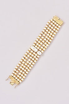 Gold Plated Kundan Polki & Pearl Bracelet