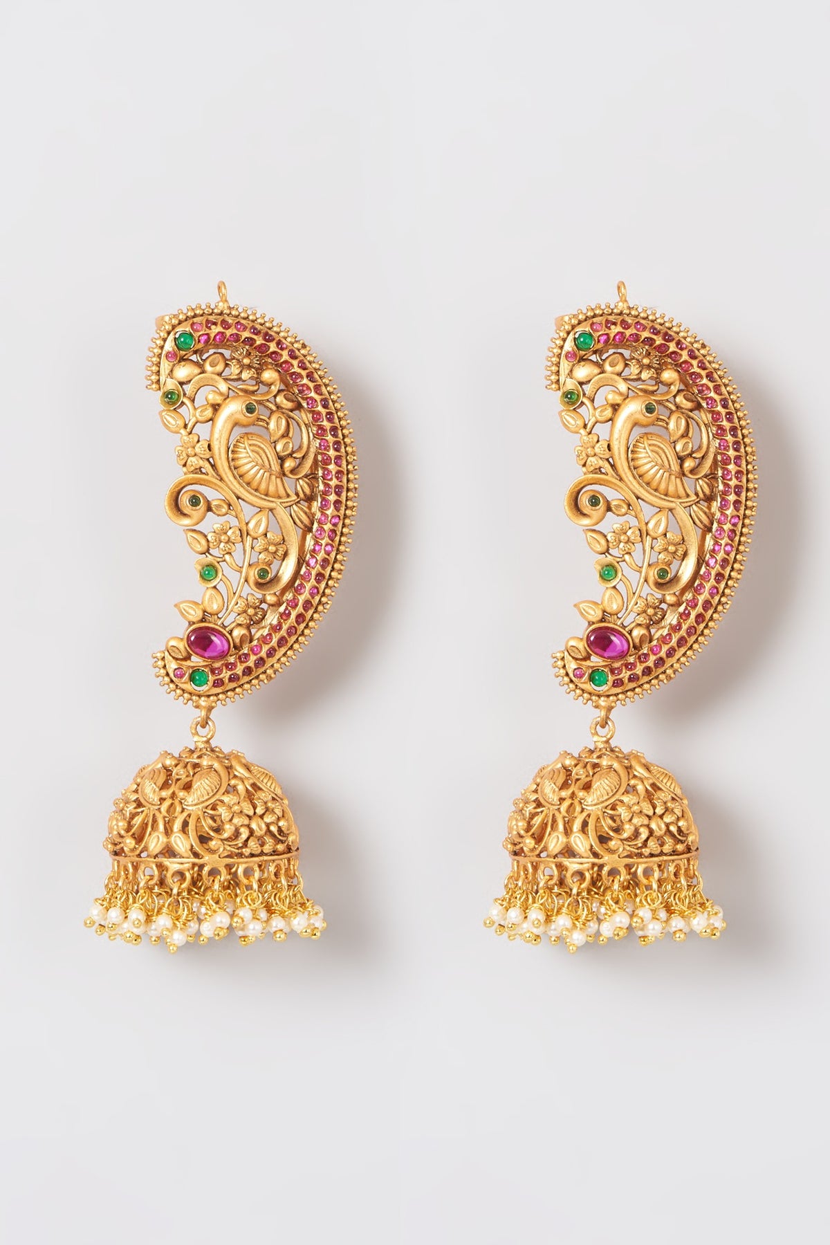 Gold Plated Pink Stone & Kundan Polki Jhumka Earrings