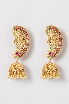 Gold Plated Pink Stone & Kundan Polki Jhumka Earrings