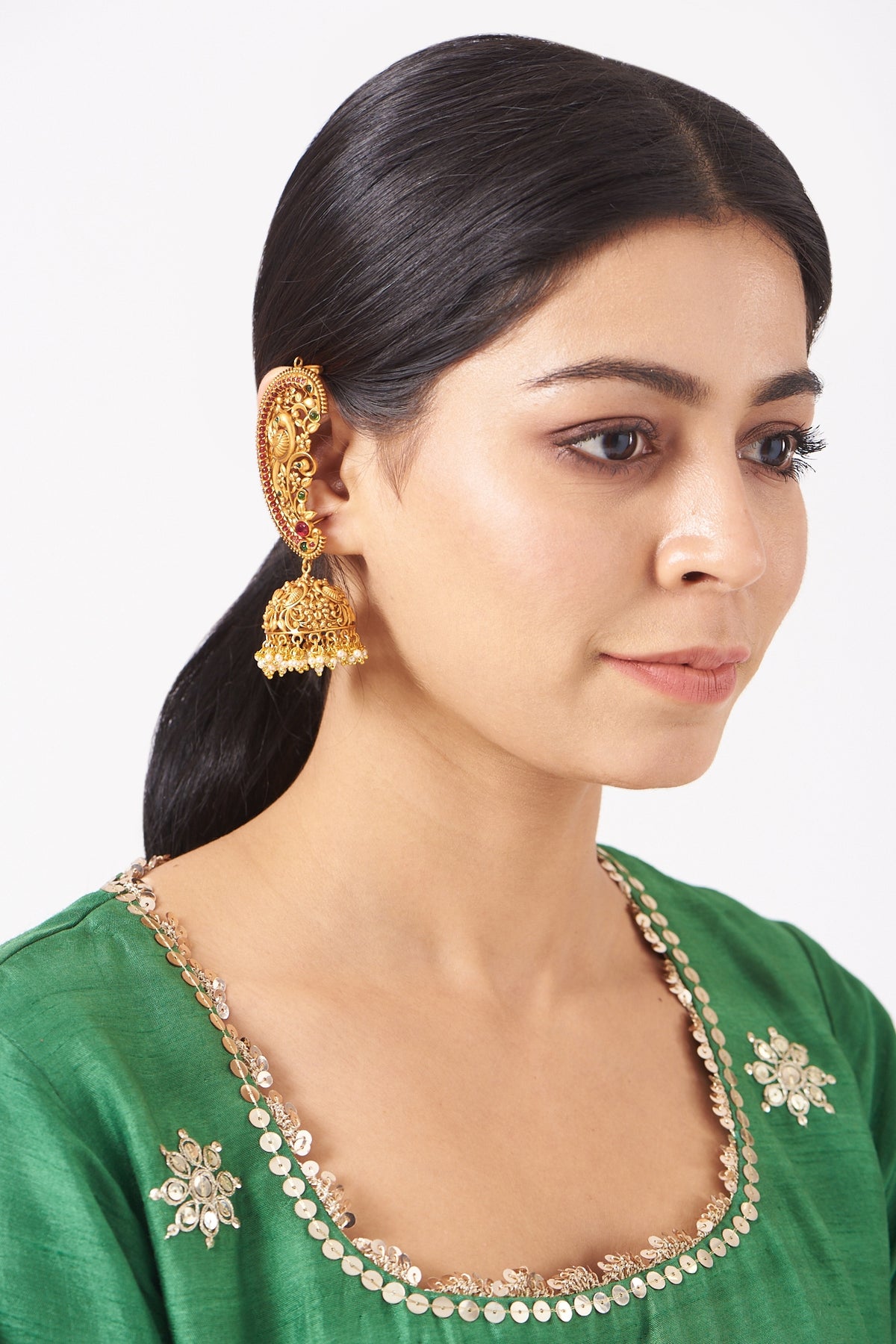 Gold Plated Pink Stone & Kundan Polki Jhumka Earrings