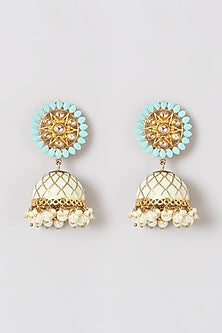 Gold Plated Kundan Pearl Jhumka Earrings